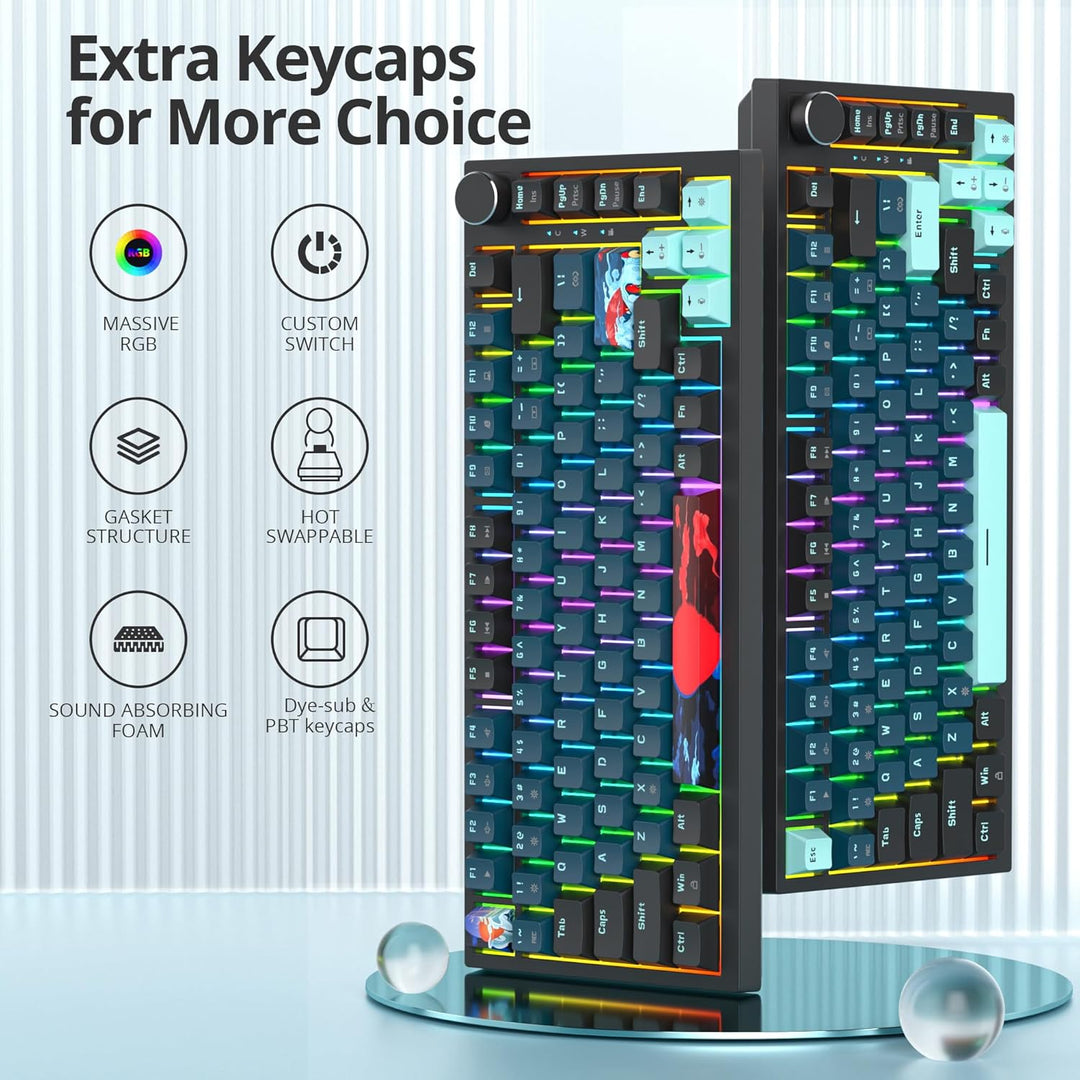SOLIDEE Verkabelte 75% Mechanische Gaming-Tastatur, Hot-Swap-Fähig Mit Gasket Struktur, RGB-Hintergr