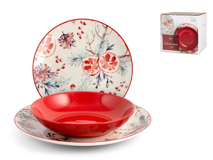 H&h servizio tavola natalizio 18 pezzi celebration rosso
