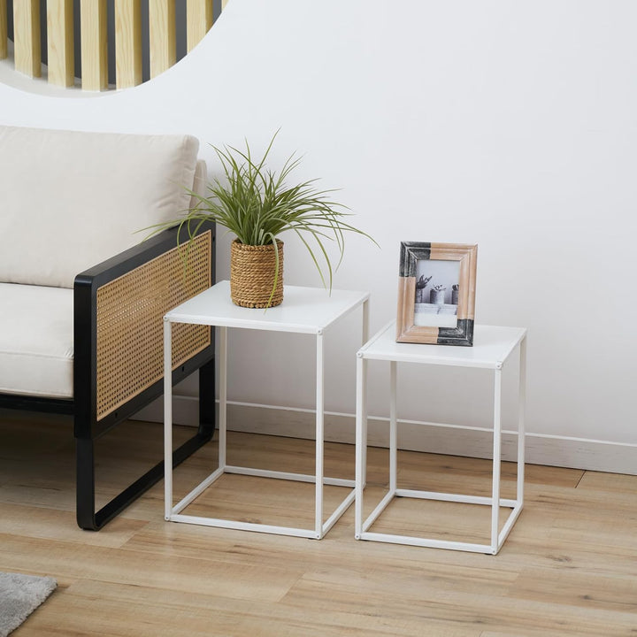 SVITA THEMI 2er Set Couchtisch Beistelltisch Nachttisch Wohnzimmertisch Weiss, Weiss