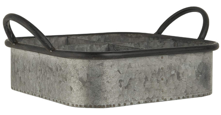 IB Laursen Tablett quadratisch 4 Fächer grau Metall Zink Garten Blumen Urban