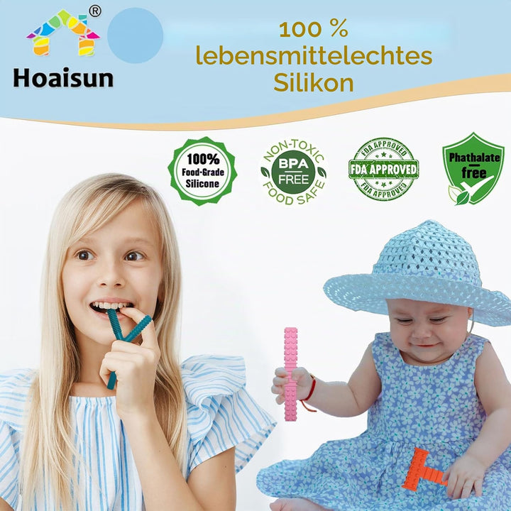 Sensorische Kautuben für Autistische Kinder，4er-Pack Silikon-Kauspielzeug für Kinder mit Autismus, A