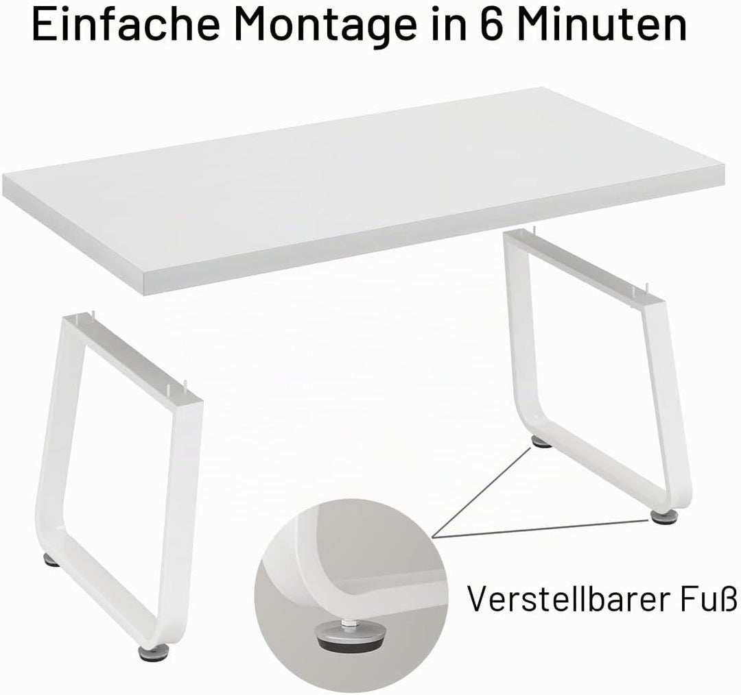 HSH Couchtisch Weiss, Wohnzimmertisch aus Holz Metallgestell, Sofatisch, Tisch, Beistelltisch, Kaffe