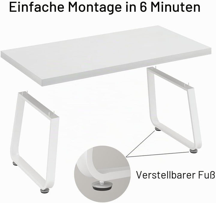 HSH Couchtisch Weiss, Wohnzimmertisch aus Holz Metallgestell, Sofatisch, Tisch, Beistelltisch, Kaffe