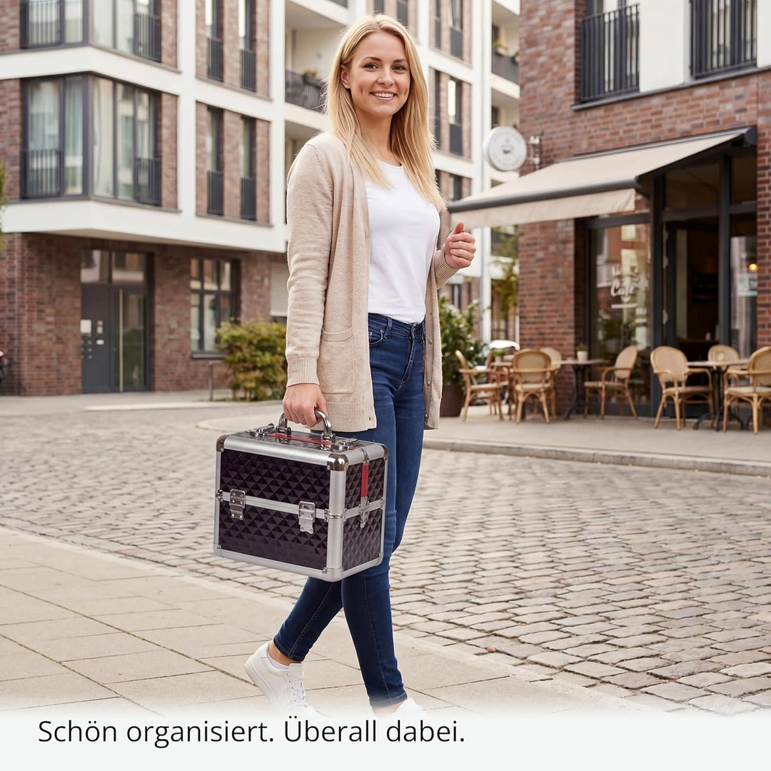 N&BF Kleiner Profi Kosmetikkoffer in Lila | Robust Dank ABS Kunststoff & hochwertigen Alu | Abschlie