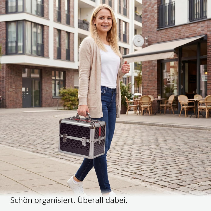 N&BF Kleiner Profi Kosmetikkoffer in Lila | Robust Dank ABS Kunststoff & hochwertigen Alu | Abschlie