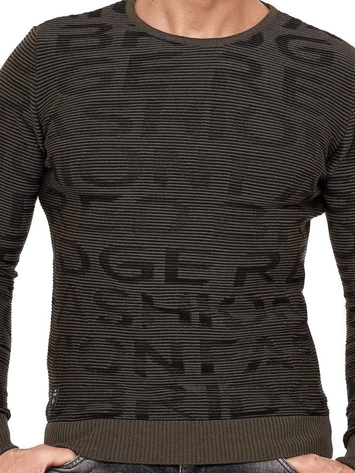 Redbridge Herren Pullover Strickpullover 3D Structure Kontrast S Khaki, S Khaki