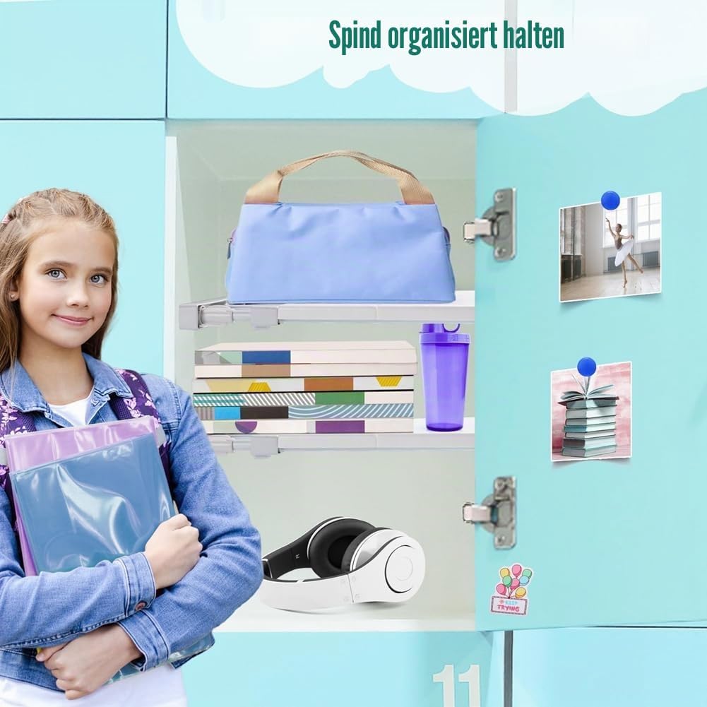 2 Stück Regal-Organizer für Schulspinde - Verstellbarer Spind-Teiler, Platz im Spind zu Erweitern