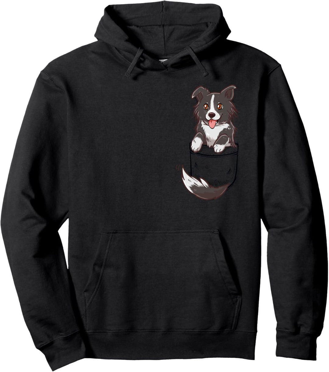 Pocket Cute Border Collie Pup Pullover Hoodie