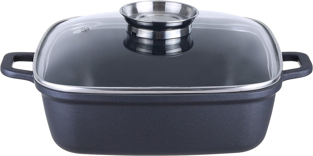 Kopf Bräter Santorin (Aluguss, 3,8 Liter, inkl. Glasdeckel mit Aromaknopf, Induktion) schwarz, 3,8 L