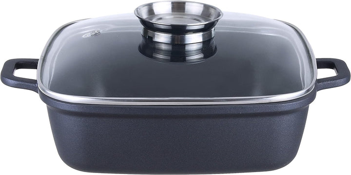 Kopf Bräter Santorin (Aluguss, 3,8 Liter, inkl. Glasdeckel mit Aromaknopf, Induktion) schwarz, 3,8 L