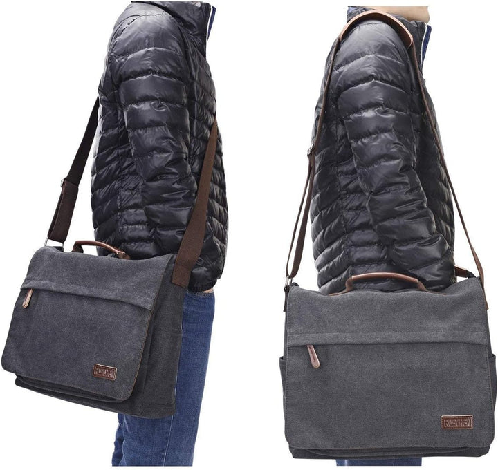 Ruschen Umhängetasche Herren aus Vintagem Segeltuch, Premium Herrentasche, Laptoptasche für 15,6 Zol