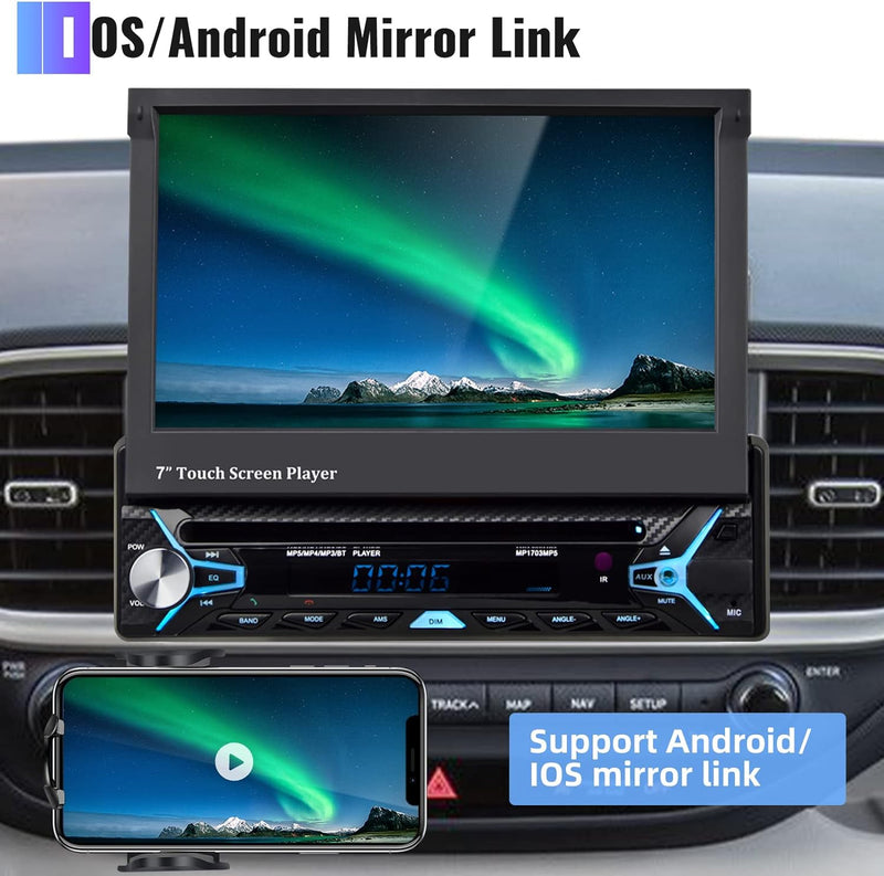 Android Autoradio 1 Din mit Navi GPS DVD CD 7 Zoll Automatisch Ausfahrbares Touchscreen DVD Autoradi