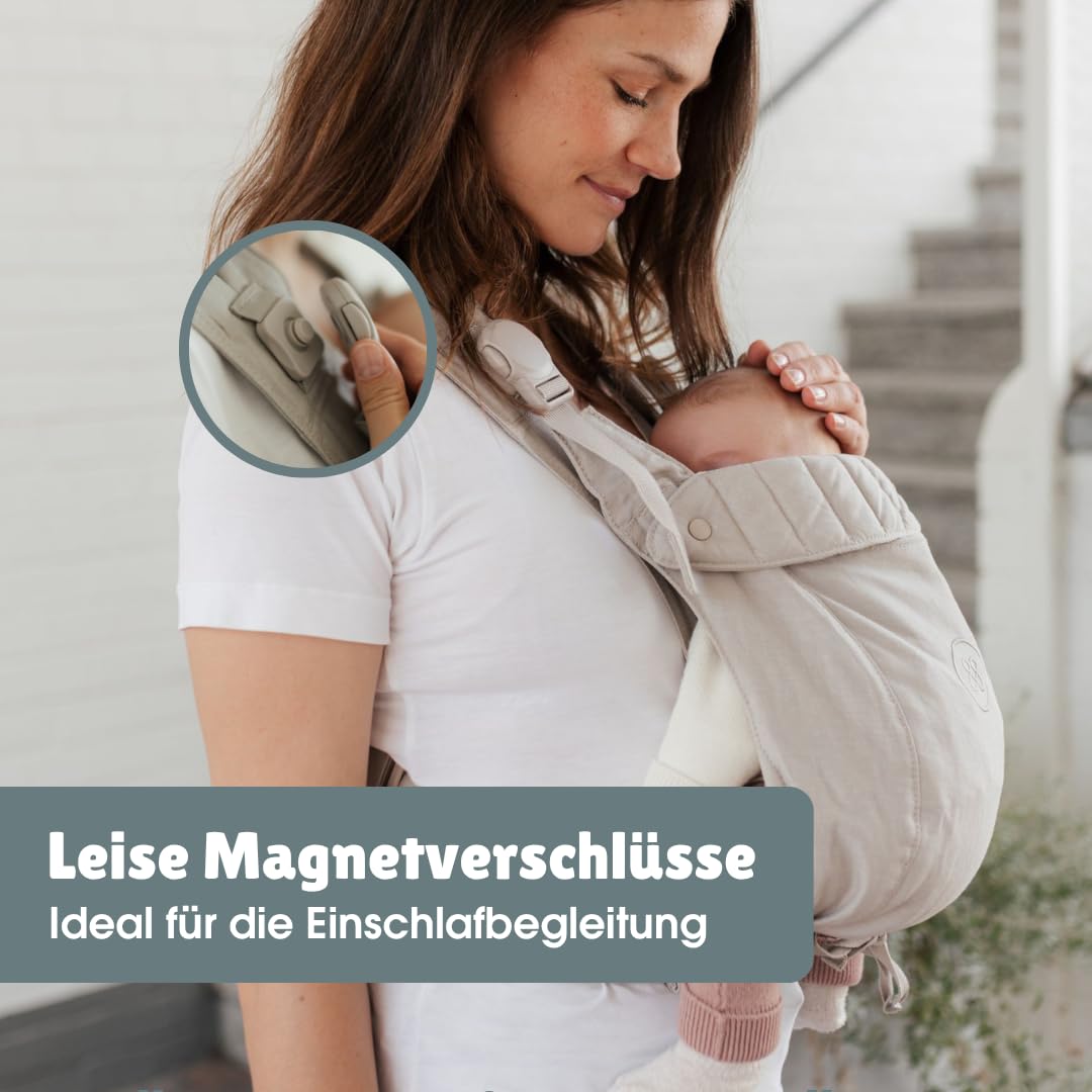 emma & noah Premium Babytrage – mitwachsend 3,5–15kg, ergonomisch, leise Magnetverschlüsse, gepolste