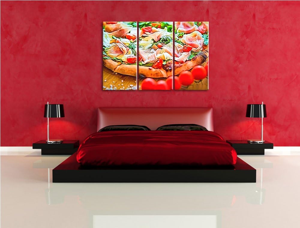 leckere Pizza3-Teiler Leinwandbild 120x80 Bild auf Leinwand, XXL riesige Bilder fertig gerahmt mit K