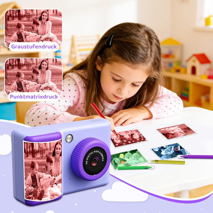 Sofortbildkamera Kinder, 20MP 1080P HD Tragbare Digitalkamera mit 2,4-Zoll-Display, 3 Rollen Farbfot