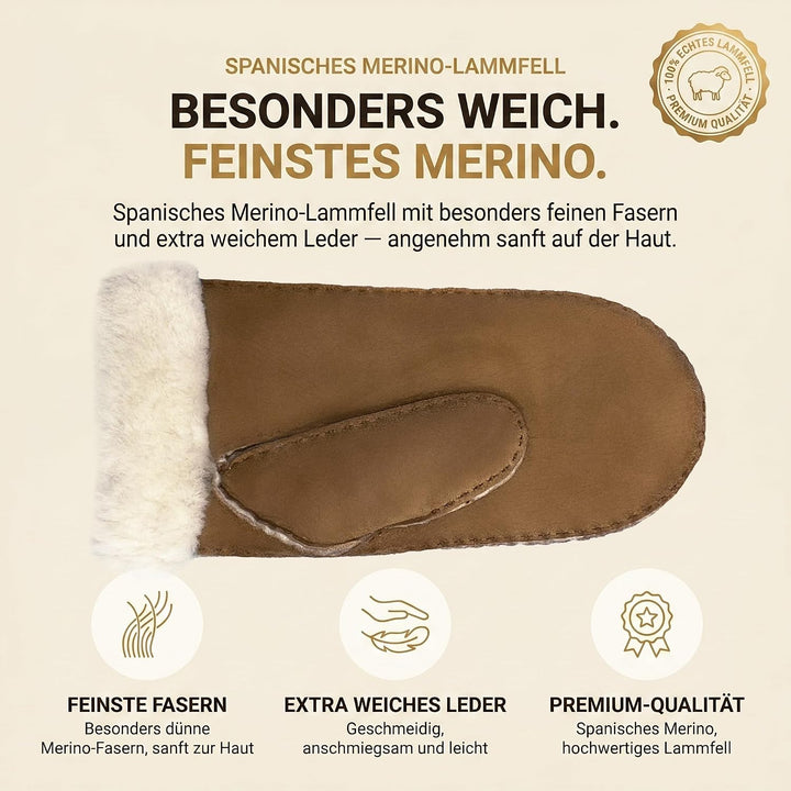 Rohn Moden Lammfell Handschuhe Arber echtes Merinolamm für Damen und Herren, Fäustlinge, Fausthandsc