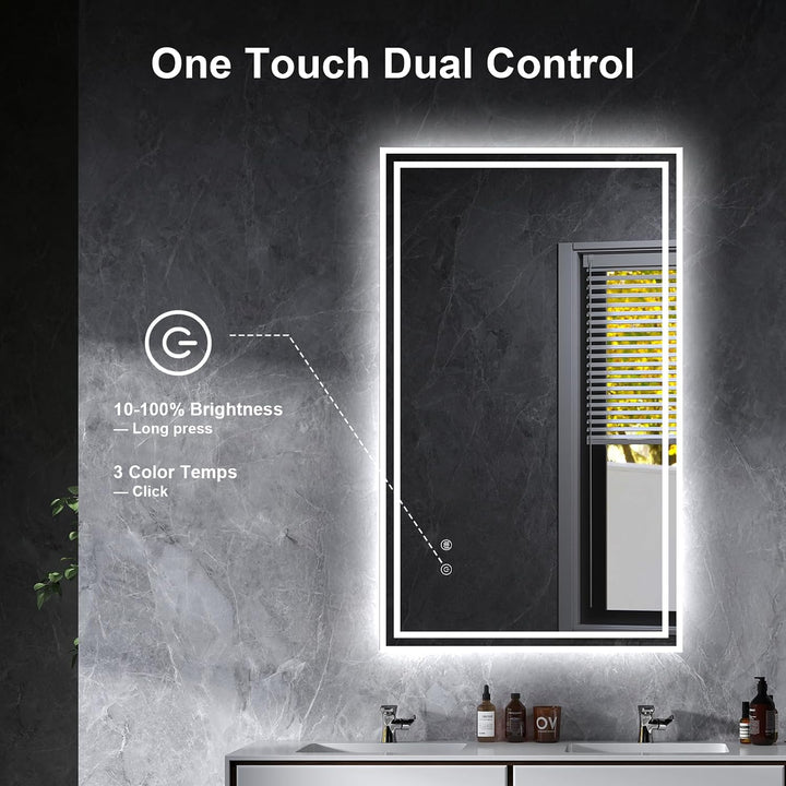 Trintion LED Badspiegel 100x60cm mit Beleuchtung, Touch-Schalter &amp; Beschlagfrei-Funktion, 3 Lichtfar