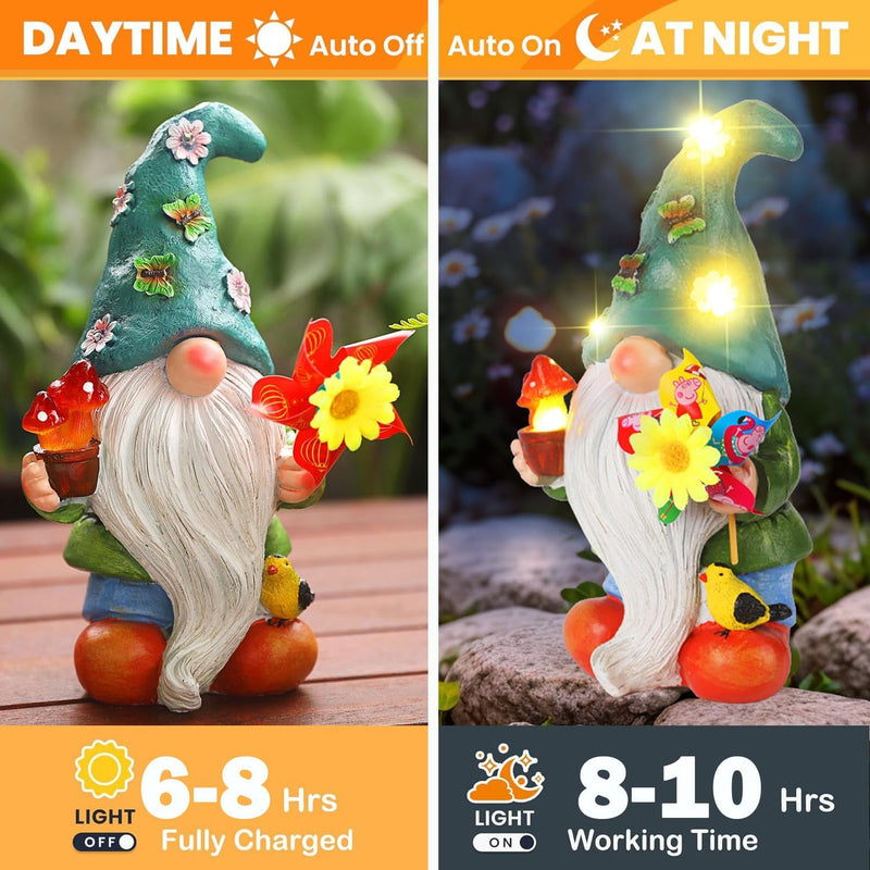 JALIGHTS Solar Gartenzwerg Gartendeko Figuren, 24.5CM Gartenzwerge Wetterfest mit LED Solarlaterne G