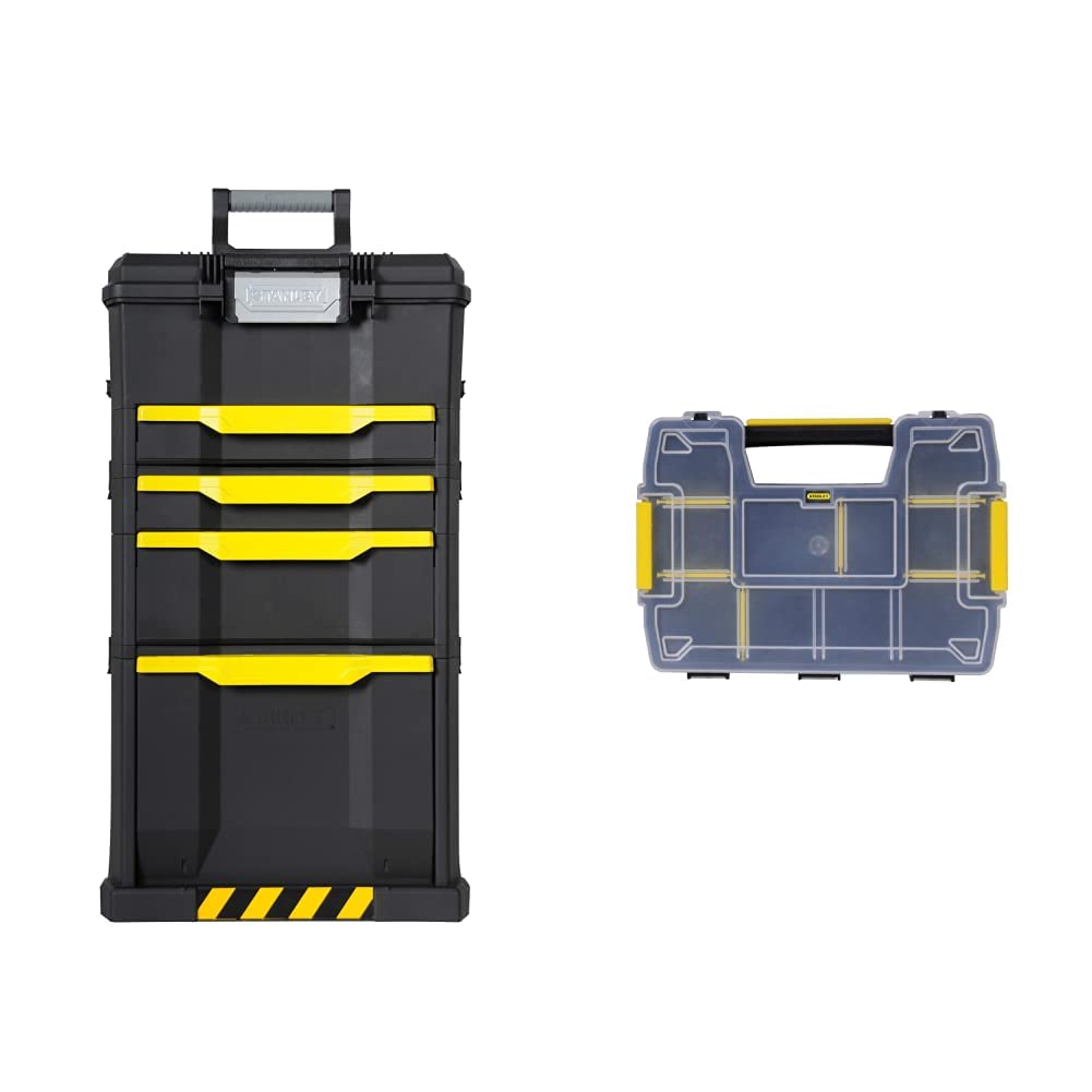 Stanley Rollende Werkstatt aus Metall-Kunststoff 1-79-206 &amp; Sortmaster Doppelorganizer Werkzeugbox l