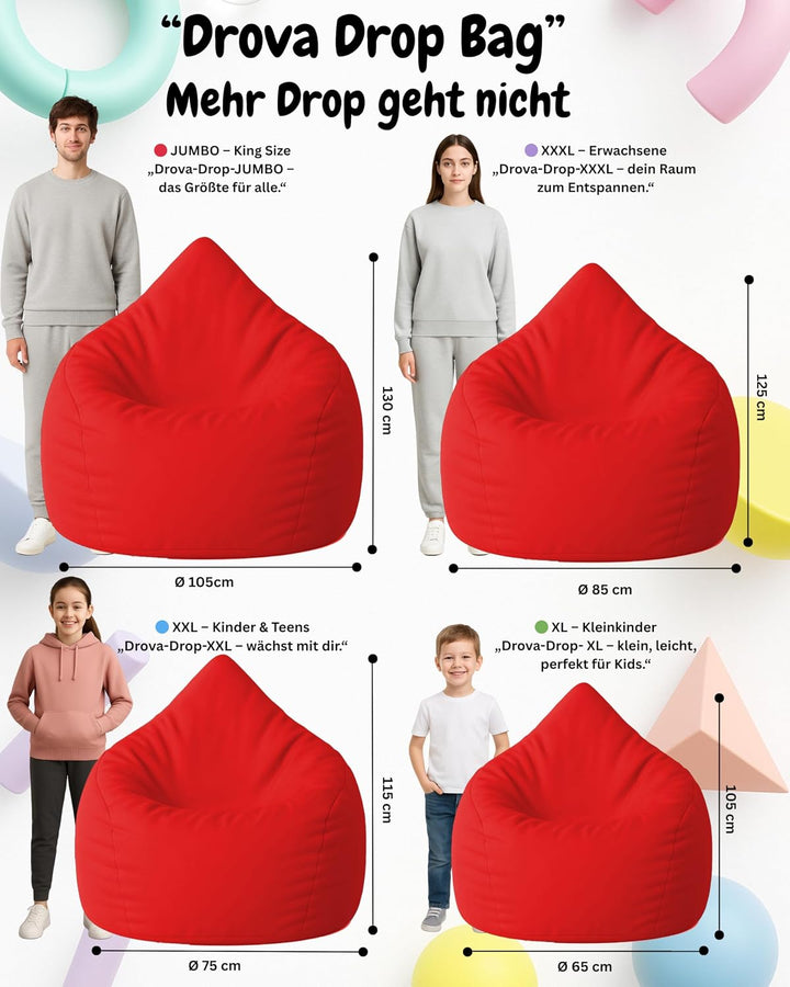 PATCH HOME Patchhome Sitzsack Tropfenform mit Reissverschluss Nachfüllbar - für In &amp; Outdoor - mit S
