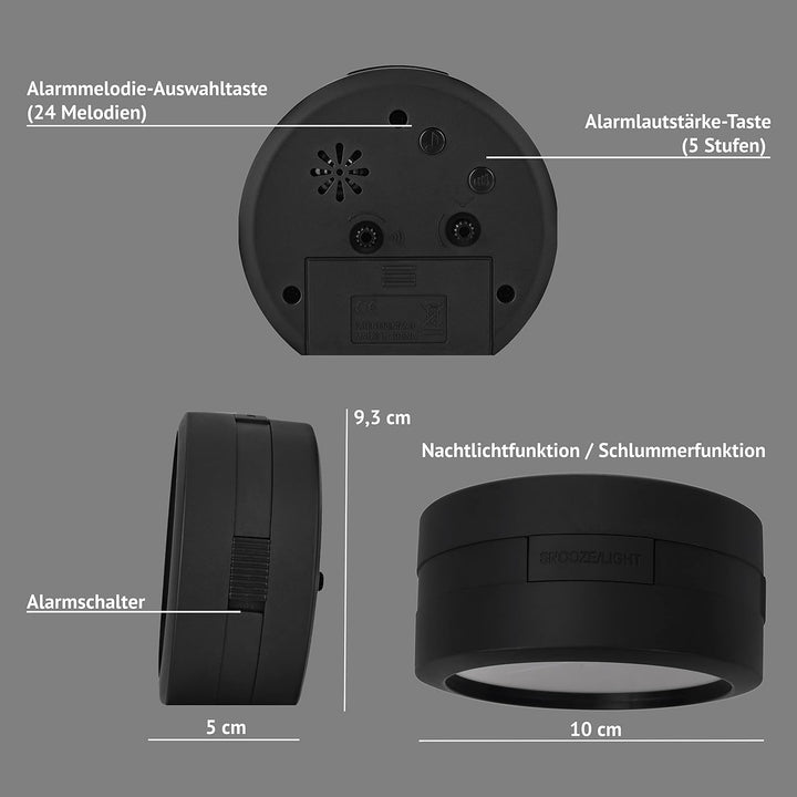 Wecker Analog ohne Ticken mit Batterie, Licht, Analoger Wecker ohne Ticken ohne Strahlung, Tickgeräu