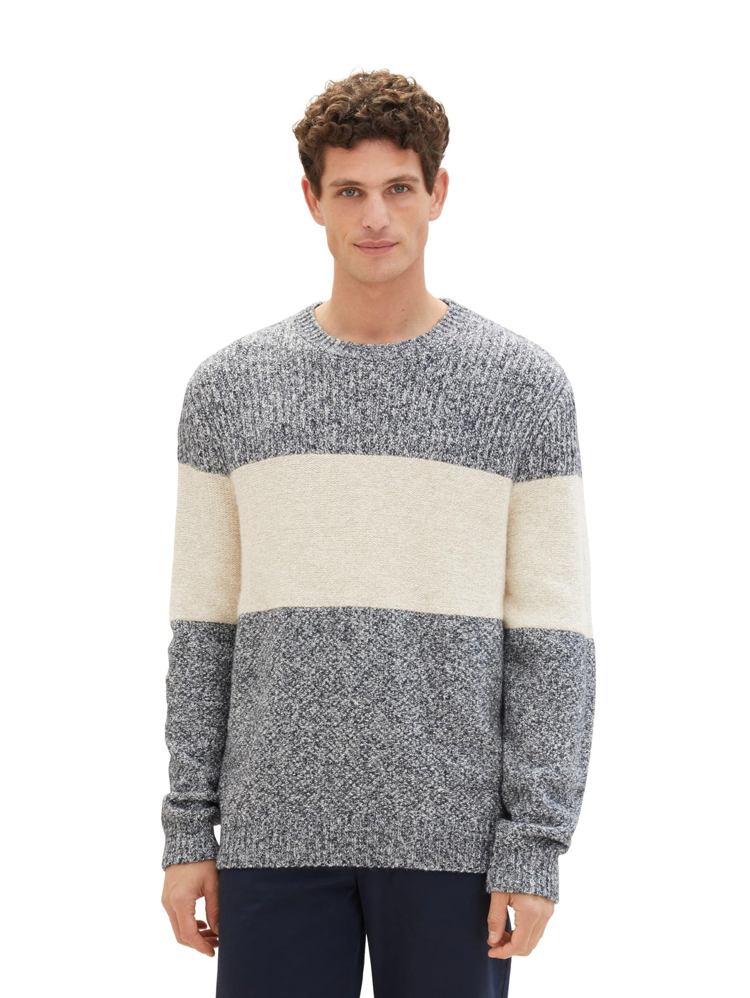 TOM TAILOR Herren Colorblock Strickpullover XL 32725 - Beige Navy Multi Structure, XL 32725 - Beige