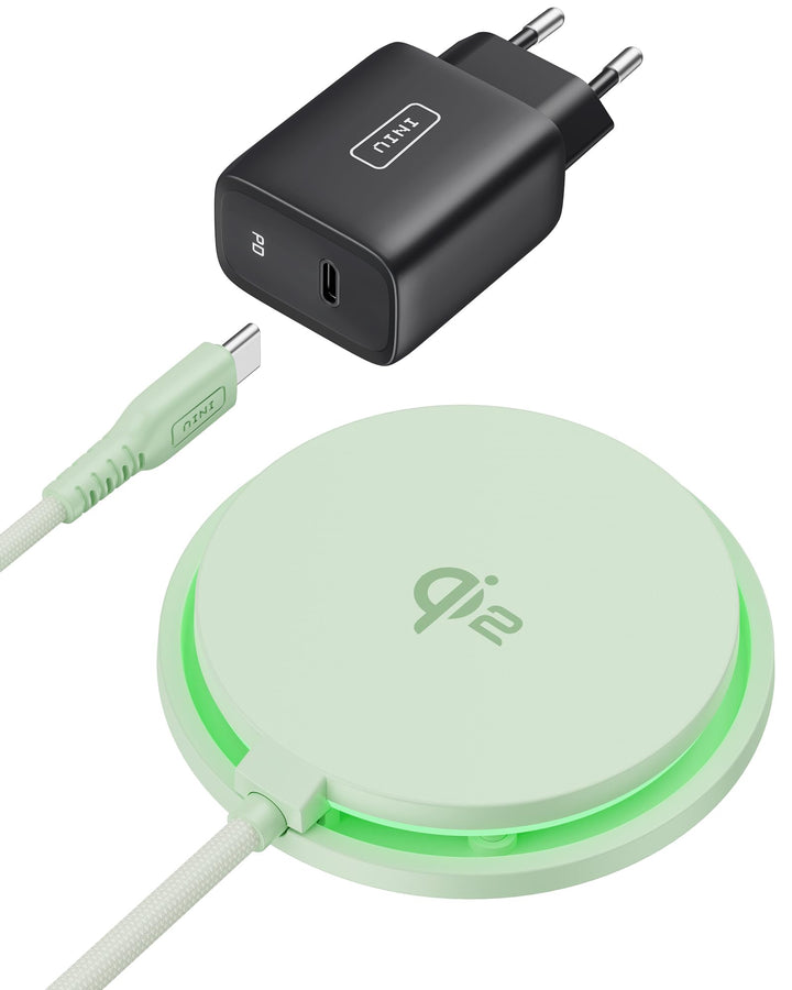 INIU Kompatibel mit Mag-Safe Ladegerät Hellgrün, 15W Qi2-zertifiziert Induktive Ladestation mit Lüft
