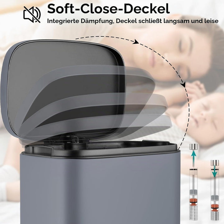 LIFERUN Mülleimer Küche 30l, Abfalleimer mit Deckel, Softclose Treteimer aus Stahl, mit Inneneimer f