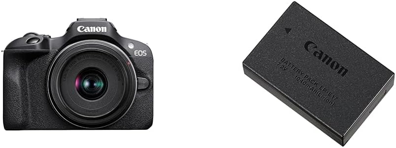 Canon EOS R100 Spiegellose Kamera + RF-S 18-45mm is STM Objektiv & 9967B002 Akku LP-E17, schwarz Bun