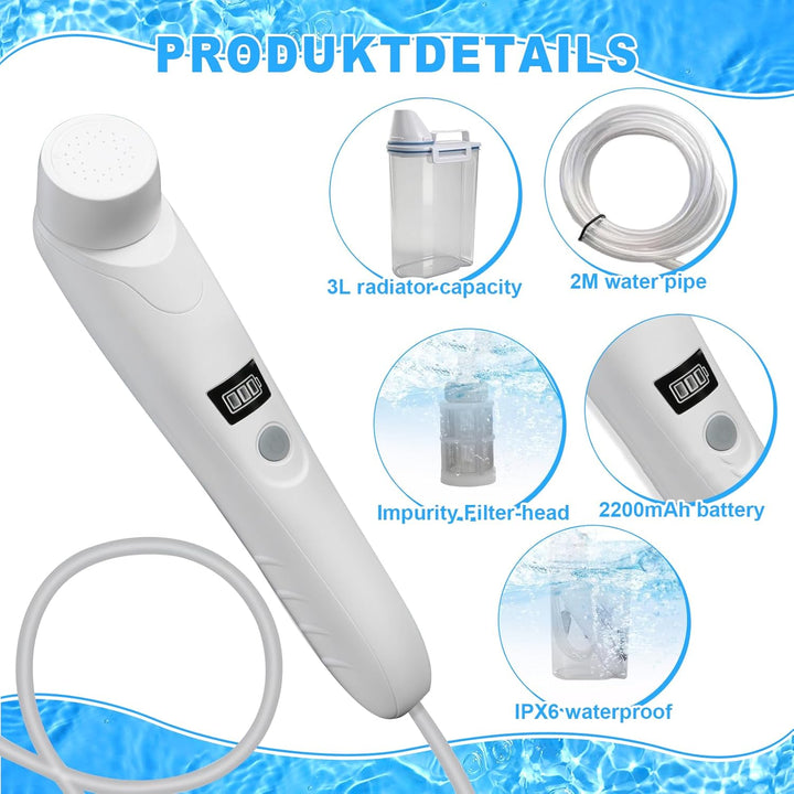 Portable Elektrisch Bidet, Bidet Po Dusche, Tragbare Dusche | mit 3L Weiss-Blaue Wasserbehälter für