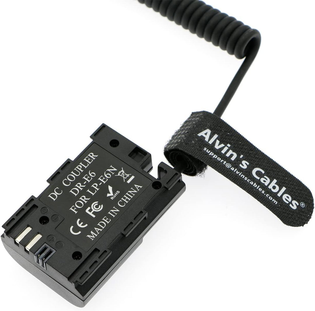 Alvin's Cables PD USB C Typ-C auf LP-E6 Dummy-Akku-Spiralkabel für Canon EOS R R5 R6 90D 80D 70D 60D
