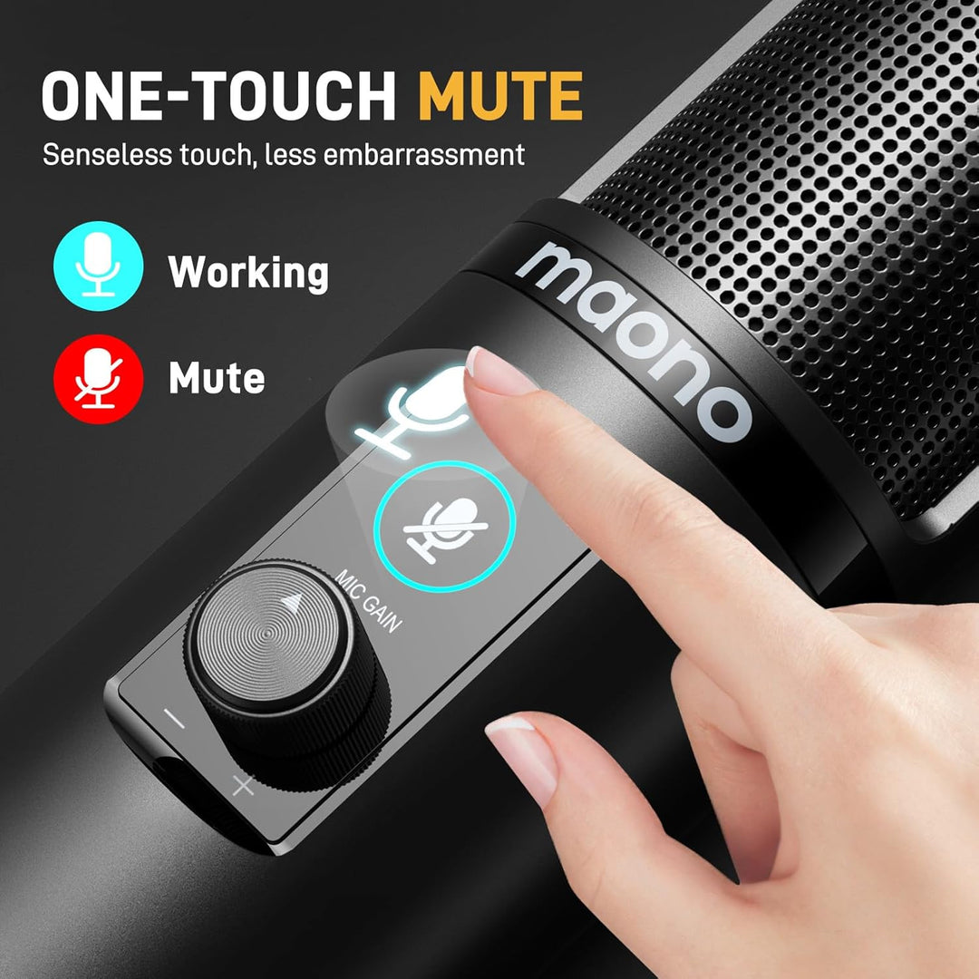 USB Mikrofon Set, MAONO AU-PM421 Gain Regler PC Mikrofon mit Stummschalter &192kHz/24Bit, Profession