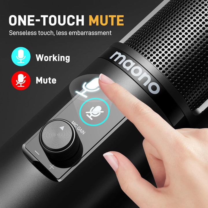 USB Mikrofon Set, MAONO AU-PM421 Gain Regler PC Mikrofon mit Stummschalter &192kHz/24Bit, Profession