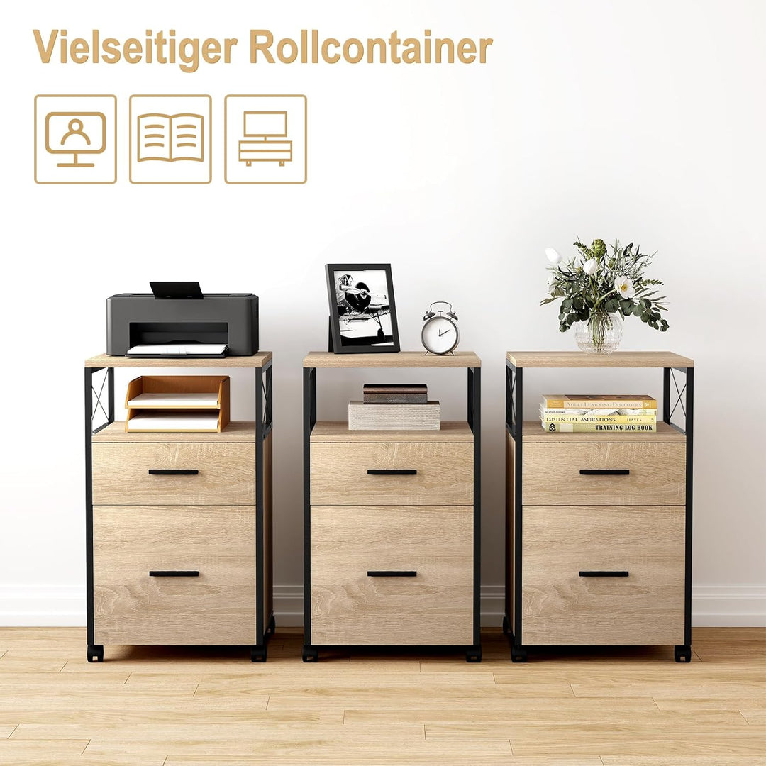 WOLTU Rollcontainer, mobiler Aktenschrank mit 2 Schubladen, offenem Fach, Hängeregistratur Büroschra
