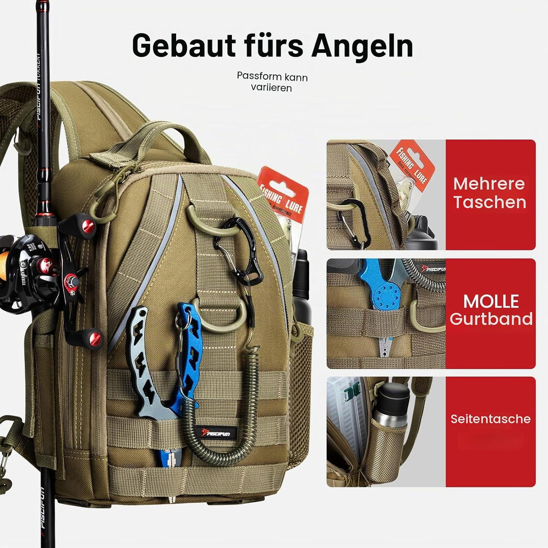 Piscifun Angelausrüstungs-Rucksack mit Ruten- und Ausrüstungshalter, leicht, wasserabweisend, Angel-
