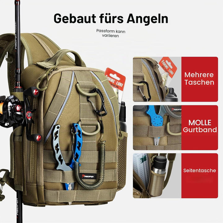 Piscifun Angelausrüstungs-Rucksack mit Ruten- und Ausrüstungshalter, leicht, wasserabweisend, Angel-