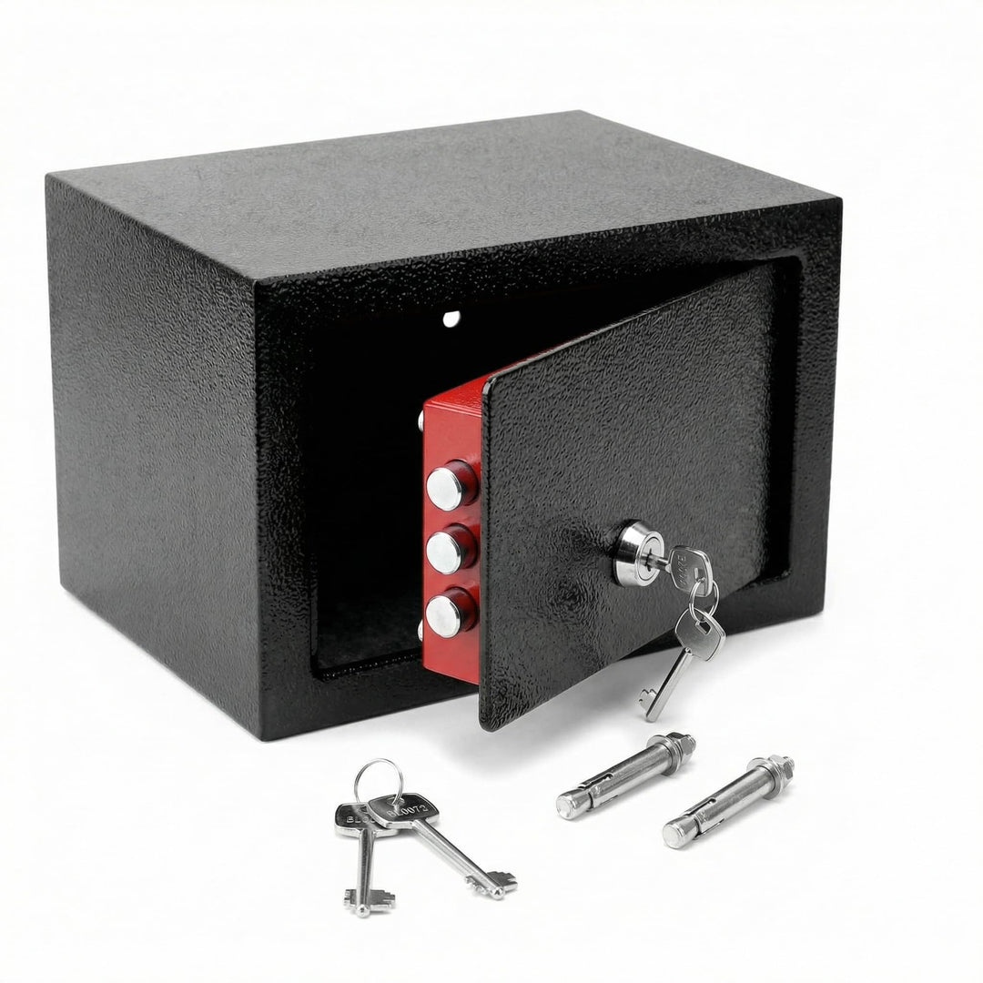 QWORK® Klein Safe Tresor 23 x 17 x 17 cm mit Triple-Bit Schlüssel, Möbeltresor Hohe Sicherheit Stahl
