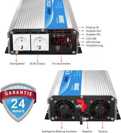 GIANDEL 3000W Modifizierter Sinus Wechselrichter 12v auf 230v Spannungswandler Power Inverter mit Fe