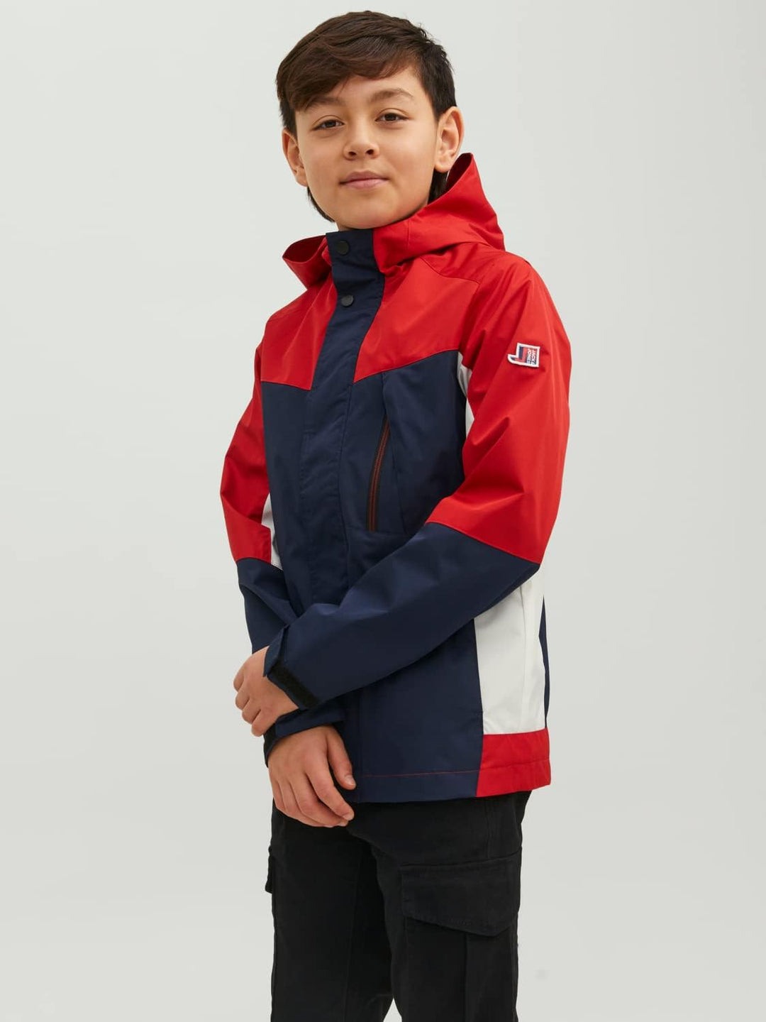 JACK & JONES Herren Jcologan Light Jacket Jnr Jacke 128 Navy Blazer/Detail:POMPEIANRED/WHITE BLOCKIN