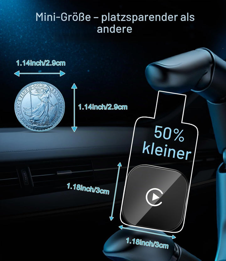 CarPlay Wireless Adapter für Apple 2026, Car Play kabellos Adapter, Plug &amp; Play, USB-A, Mini &amp; Stabi