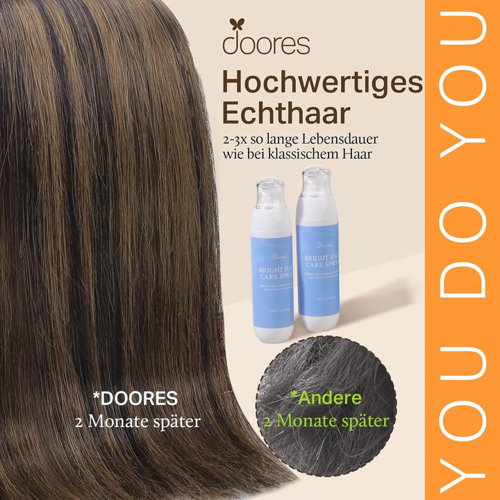 DOORES Haarverlängerungen Clip in Extensions Echthaar, Balayage Natürliches Schwarz bis Chestnut Bra