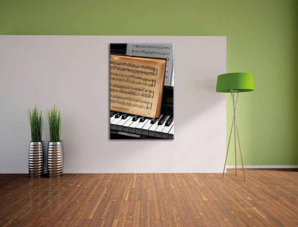 Pixxprint antikes Notenbuch auf Piano schwarz/weiss, Format: 70x100 auf hochkantiges Leinwand, XXL r