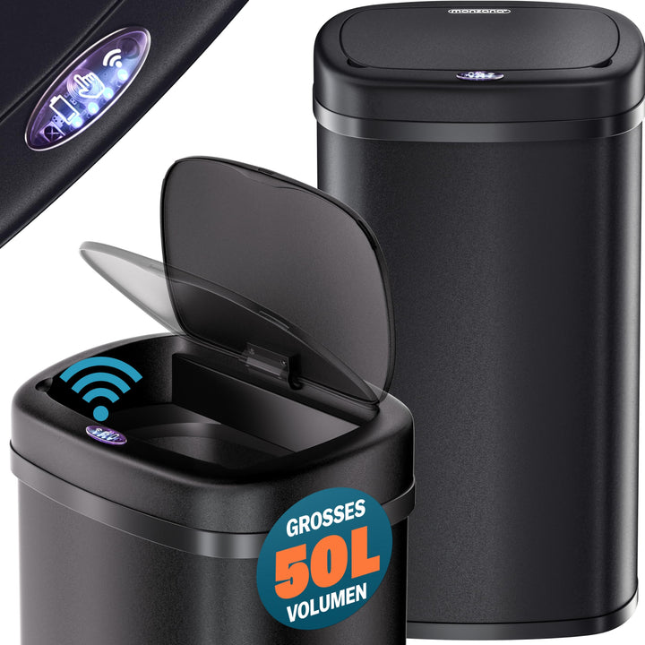 Monzana® Mülleimer mit Sensor Küche 50L Edelstahl Automatik Deckel Klemmring inkl. USB-Kabel Abfalle