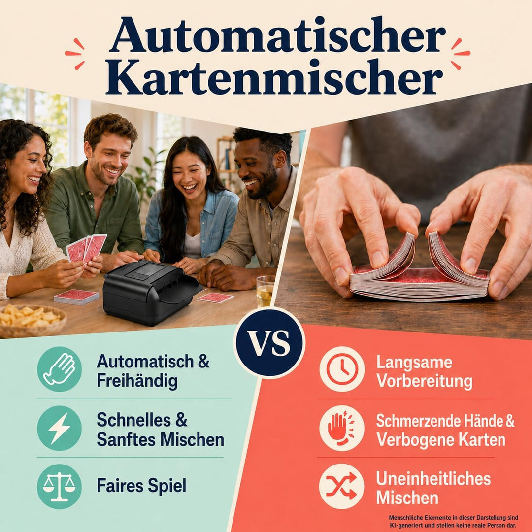 Kartenmischmaschine Elektrische für 1-2 Decks, Auto-Stopp/Manuell | USB-C wiederaufladbar, leisem 65
