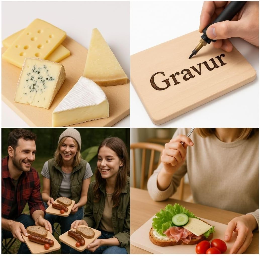 Frühstücksbrettchen Buche unbehandelt – 23x15x1,5 cm Holzbrettchen zum Gravieren – Küchenbrett Holz