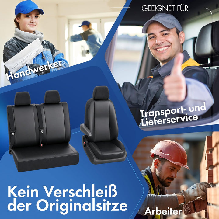 Walser Transporter Sitzbezüge Auto kompatibel mit VW T6, Doppelbank vorne klappbar, Auto Sitzbezüge