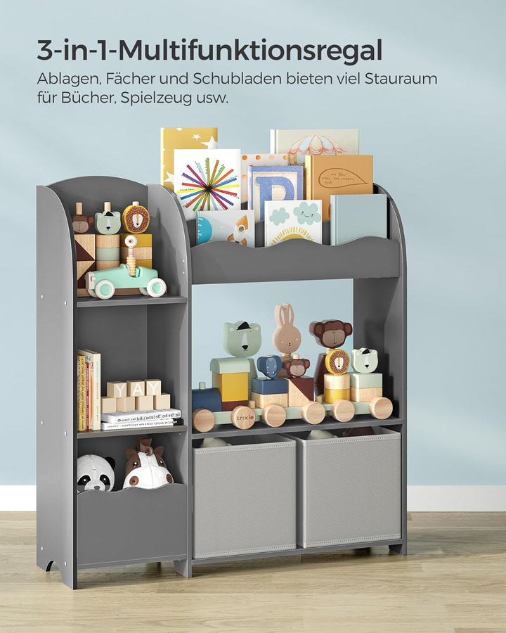 SONGMICS Bücherregal Kinder, Kinderregal für Spielzeug und Bücher, Aufbewahrung mit 2 Boxen, für Spi