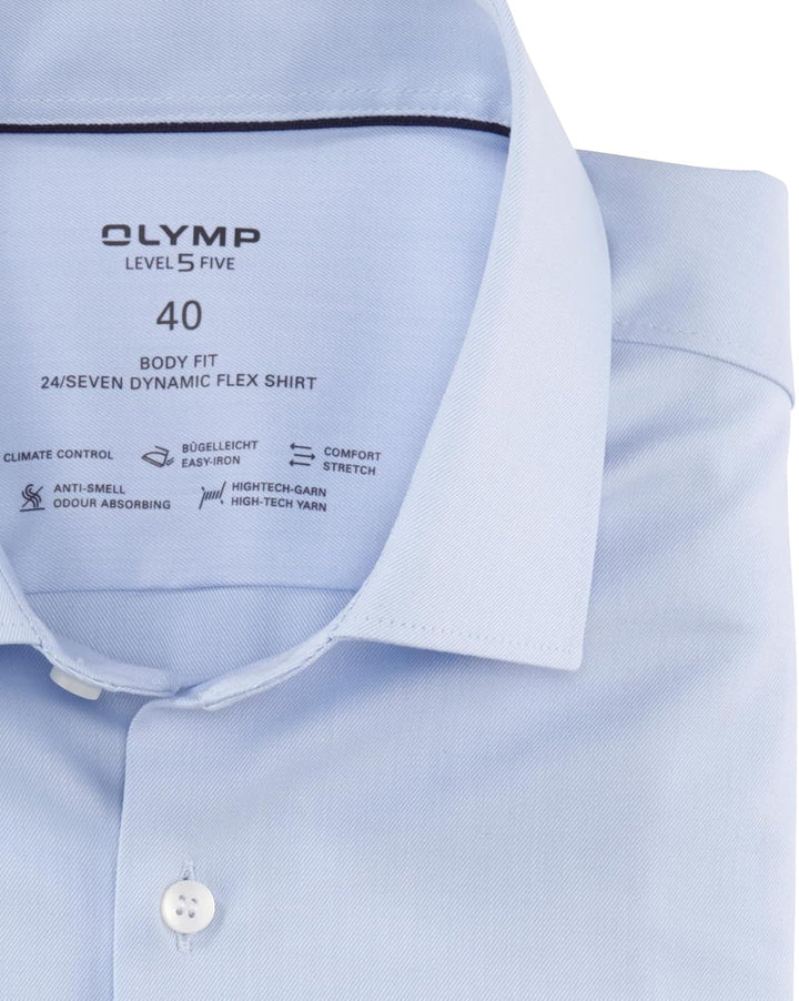 OLYMP Herren Businesshemd Langarm Level Five 24/Seven,Twill,Body fit,Modern Kent 39 Hellblau, 39 Hel