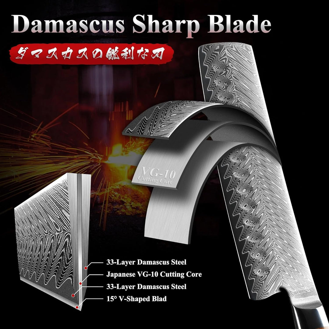 Dragon Creek Nakiri Messer 18,5cm Damaststahl | Gemüsemesser mit ergonomischem Griff, geeignet für G