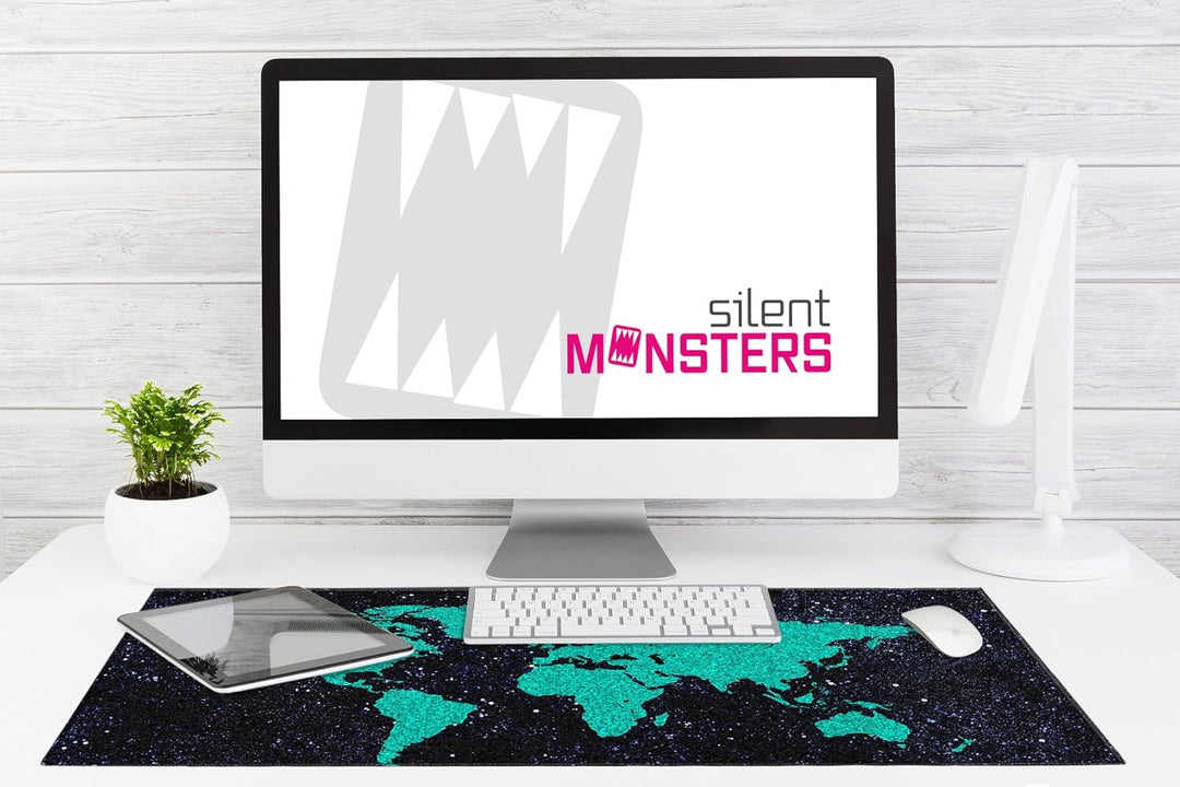 Silent Monsters Mauspad XXL 900 x 400 mm grosses Mousepad Weltkarte grün - Vernähter Rand - rutschfe